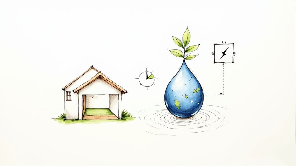 A lush green leaf with a water droplet on it, symbolizing nature and clean water.