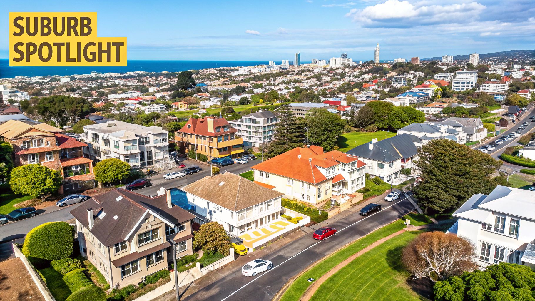 A street in Kelburn, Wellington, showcasing classic villa-style homes near the university.