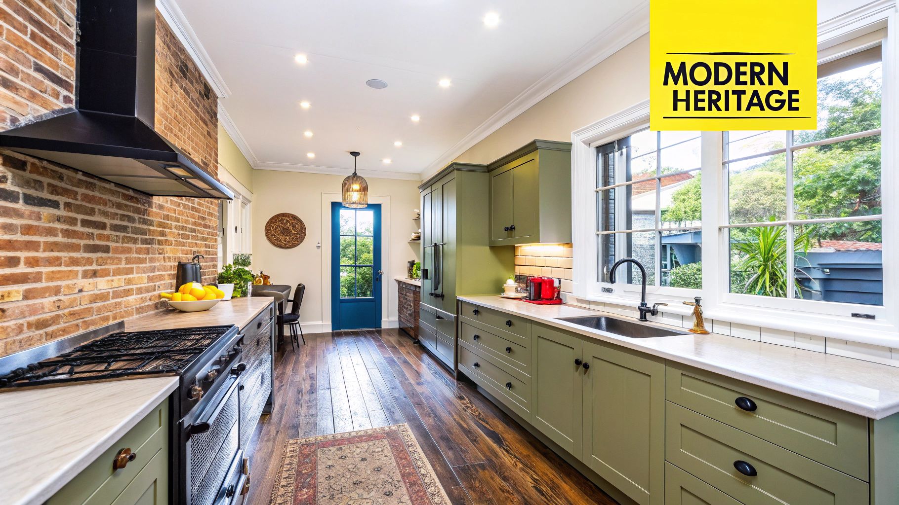 A beautifully renovated kitchen in a Wellington character home, blending modern appliances with classic timber features.