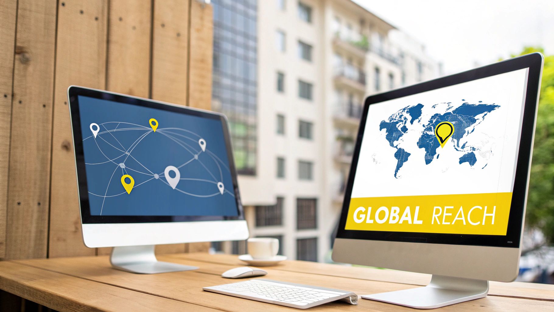 A Ray White office sign with the globe in the background, signifying its international network.