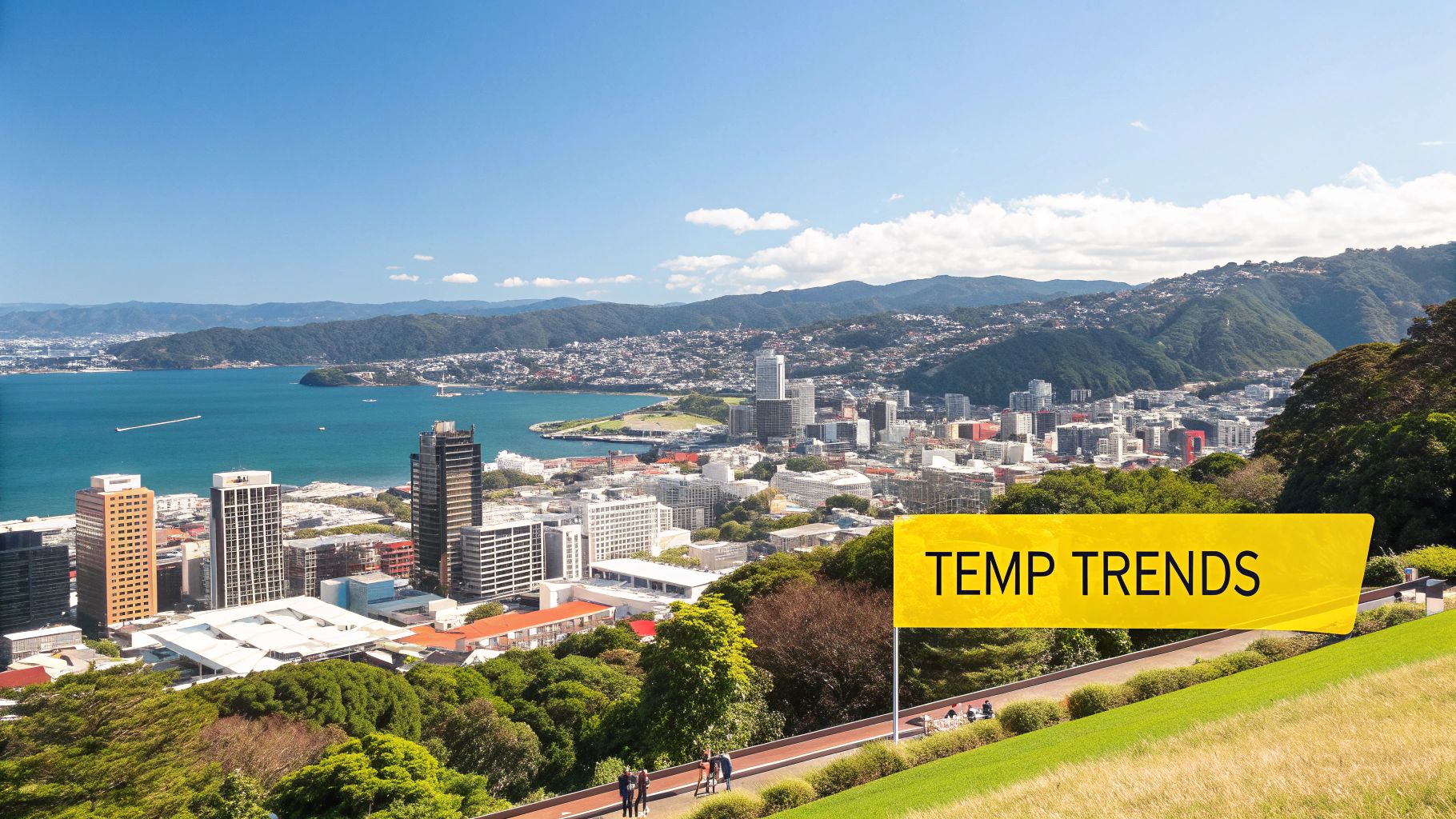 People walking along the Wellington waterfront on a sunny day