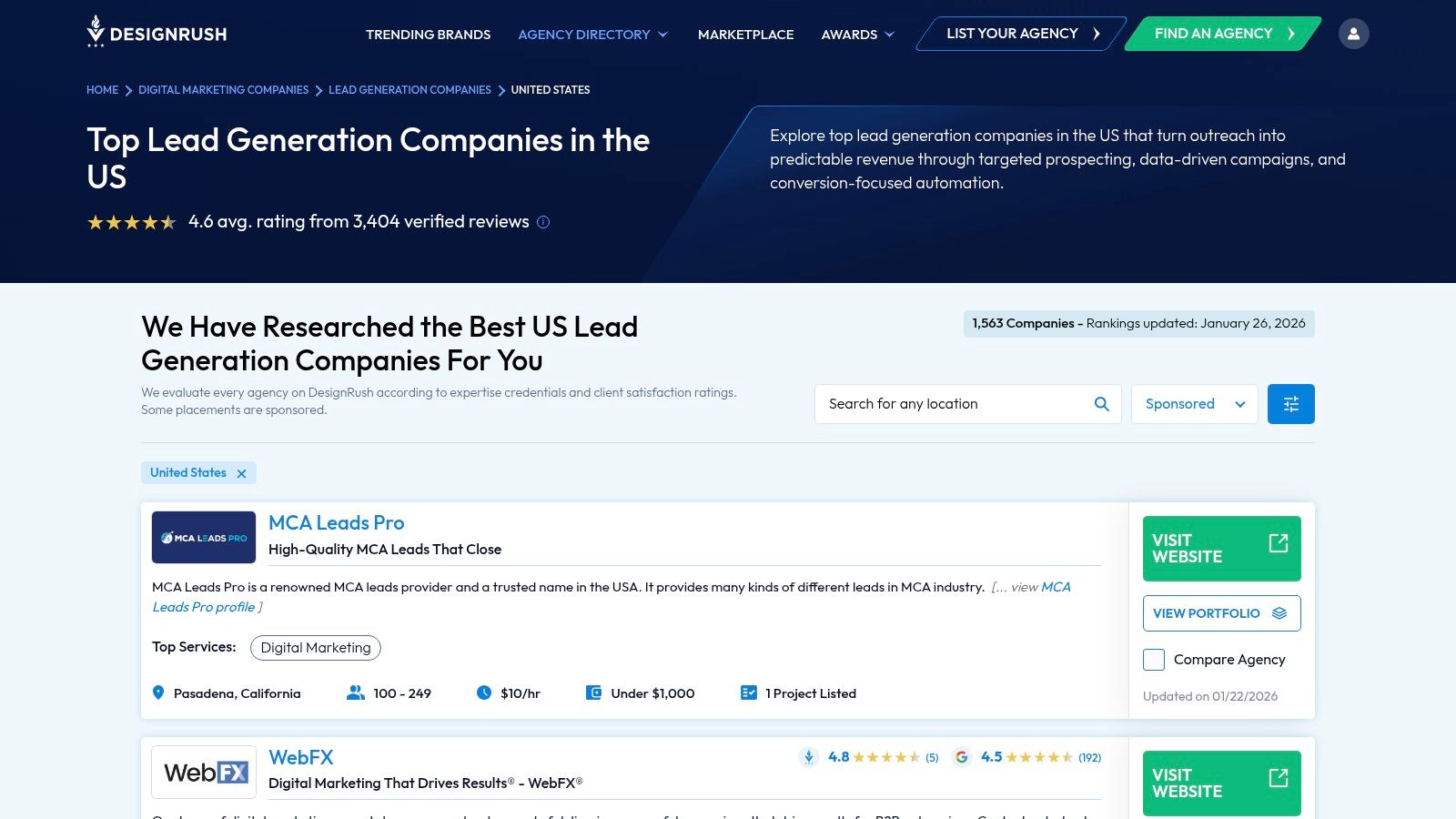 DesignRush – Lead Generation Agencies (U.S.)