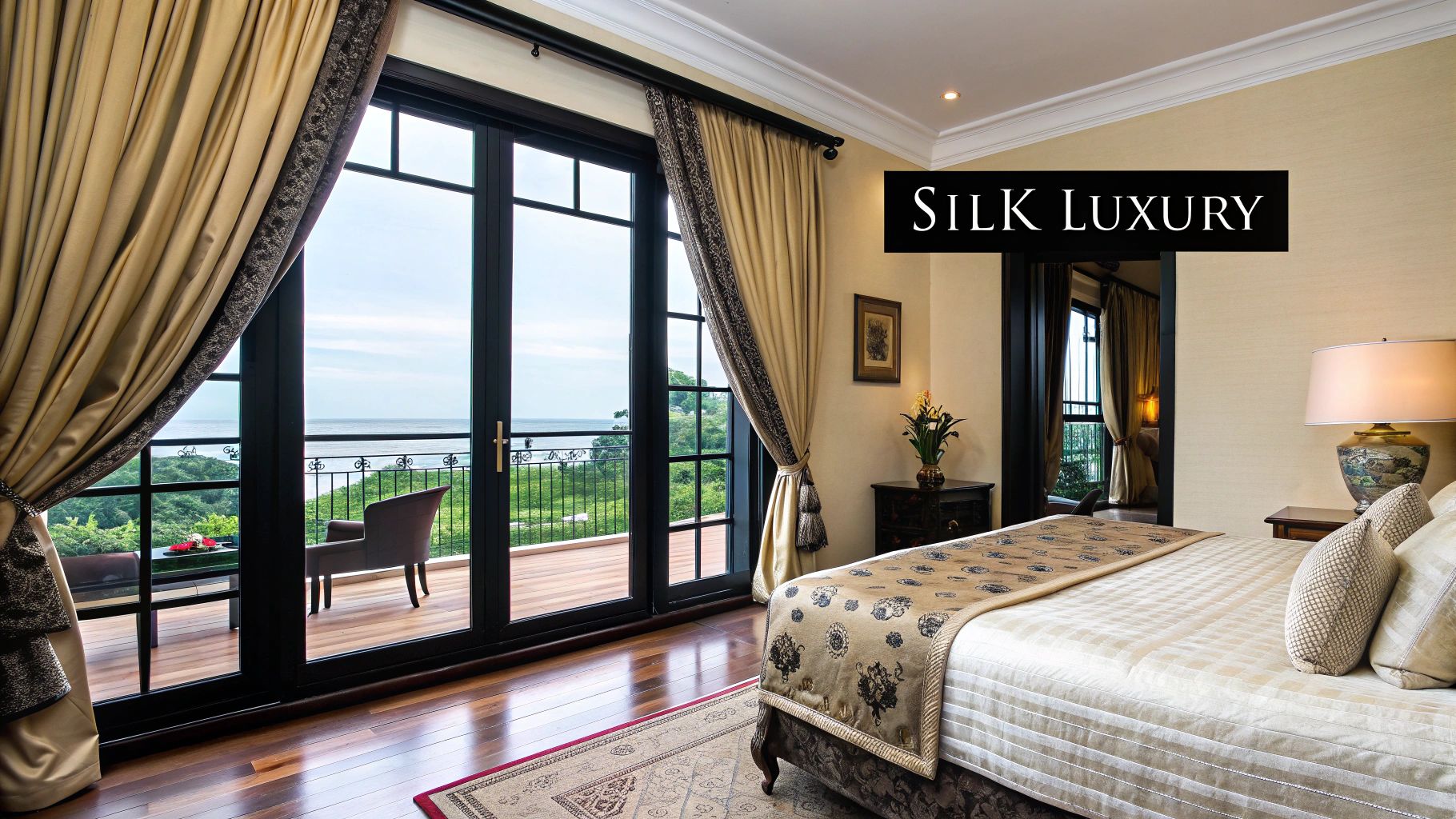 A modern living room featuring sleek, grey polyester curtains that hang perfectly straight.