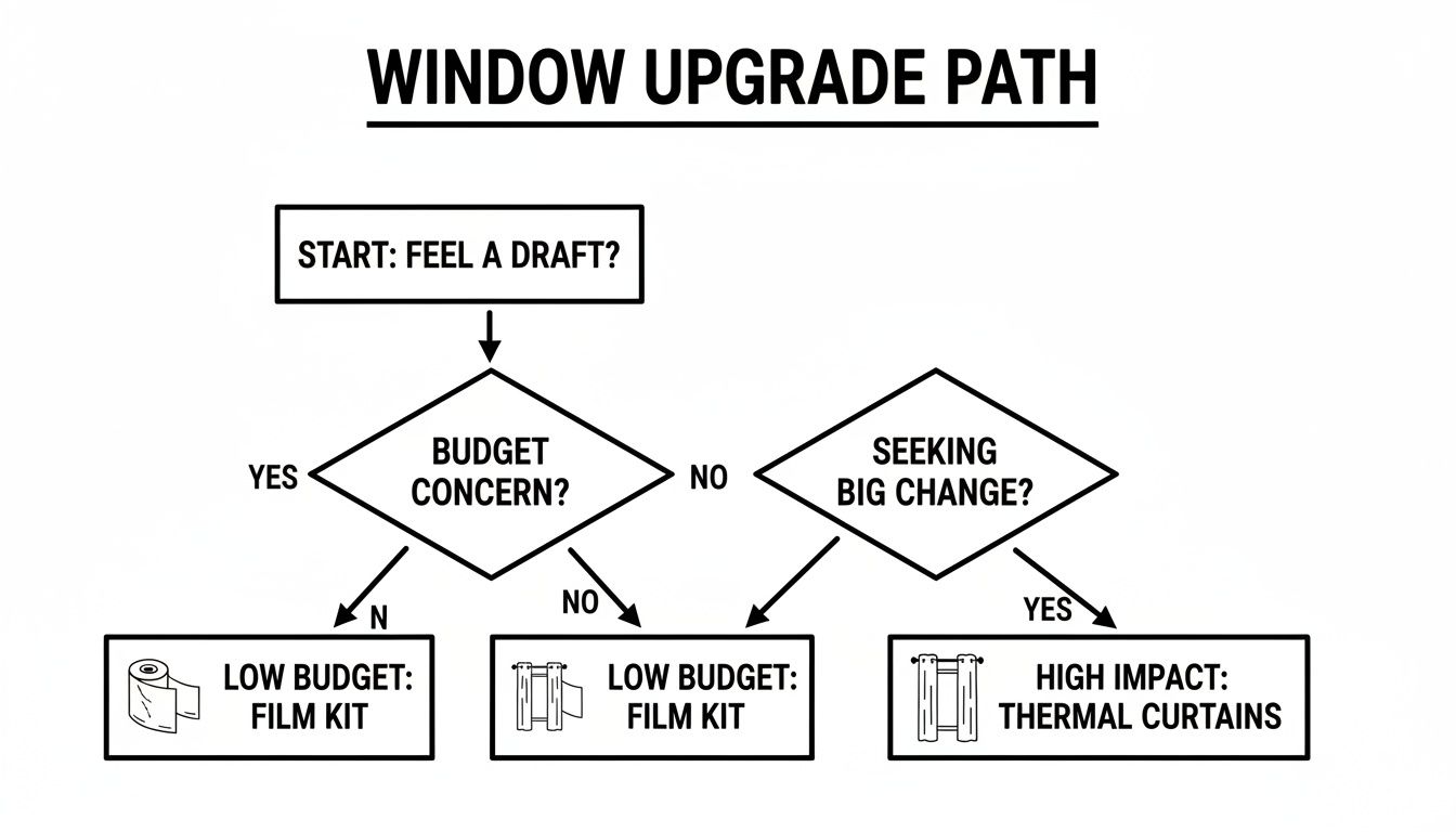 A flowchart detailing window upgrade paths based on whether a draft is felt, budget, and desire for change.