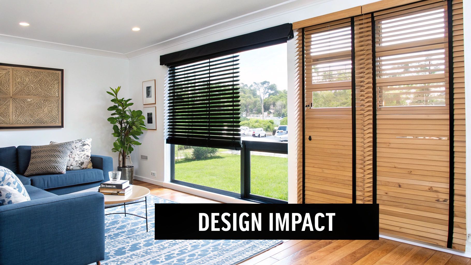 A piggy bank sitting on a windowsill next to a set of white faux wood blinds, symbolizing savings.