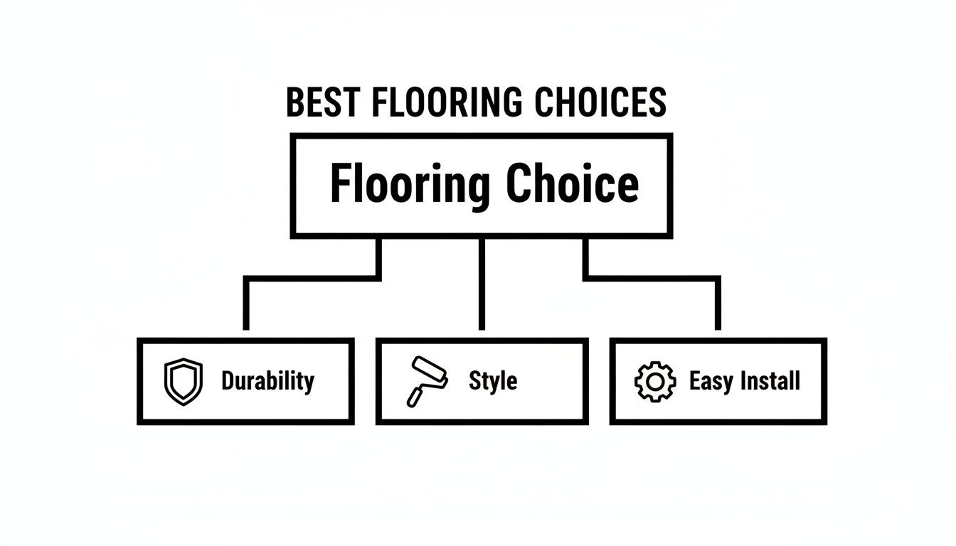 A diagram illustrating the best flooring choices based on durability, style, and easy installation.