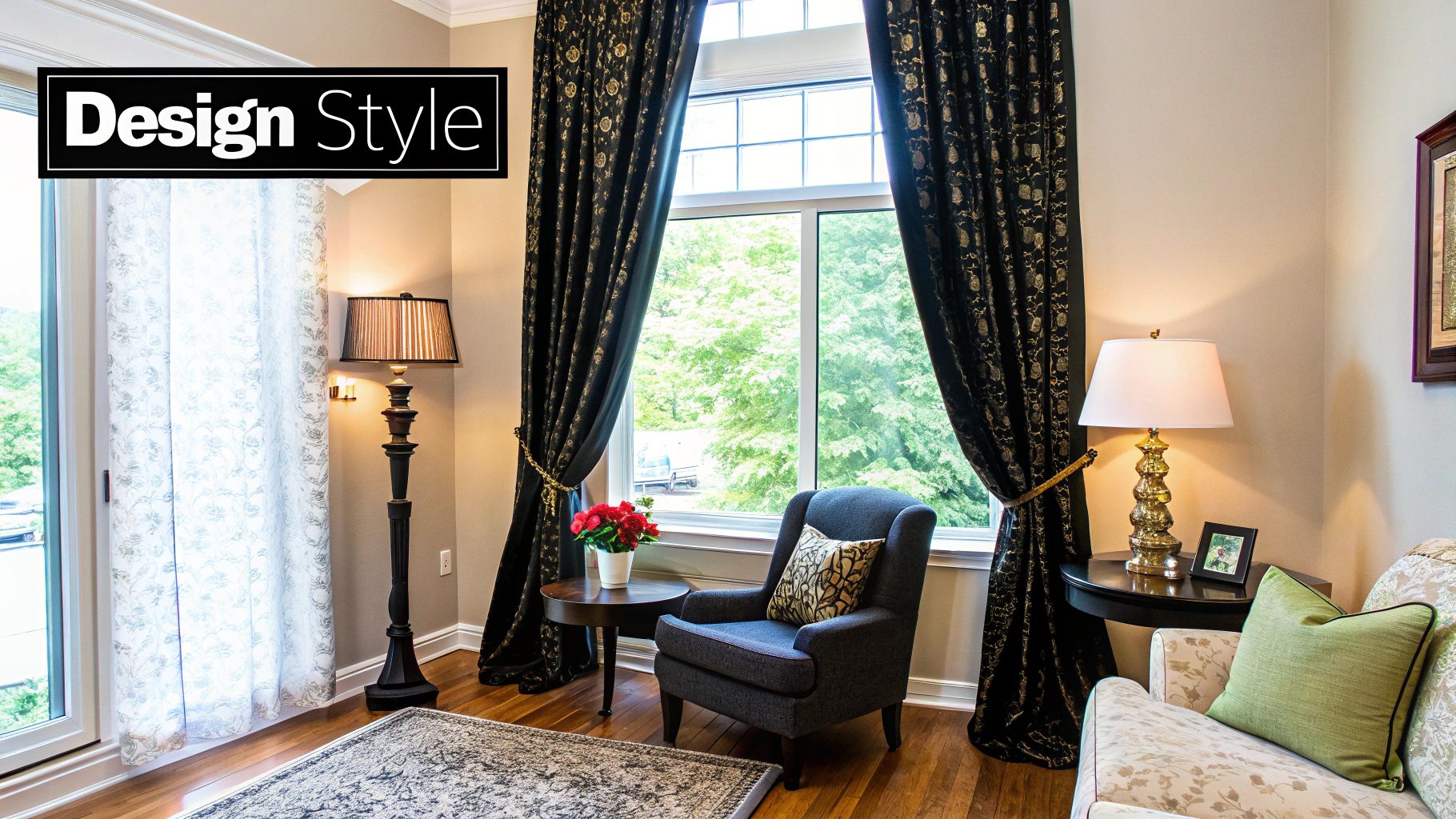 A stylishly decorated room with elegant, modern curtains hanging gracefully.