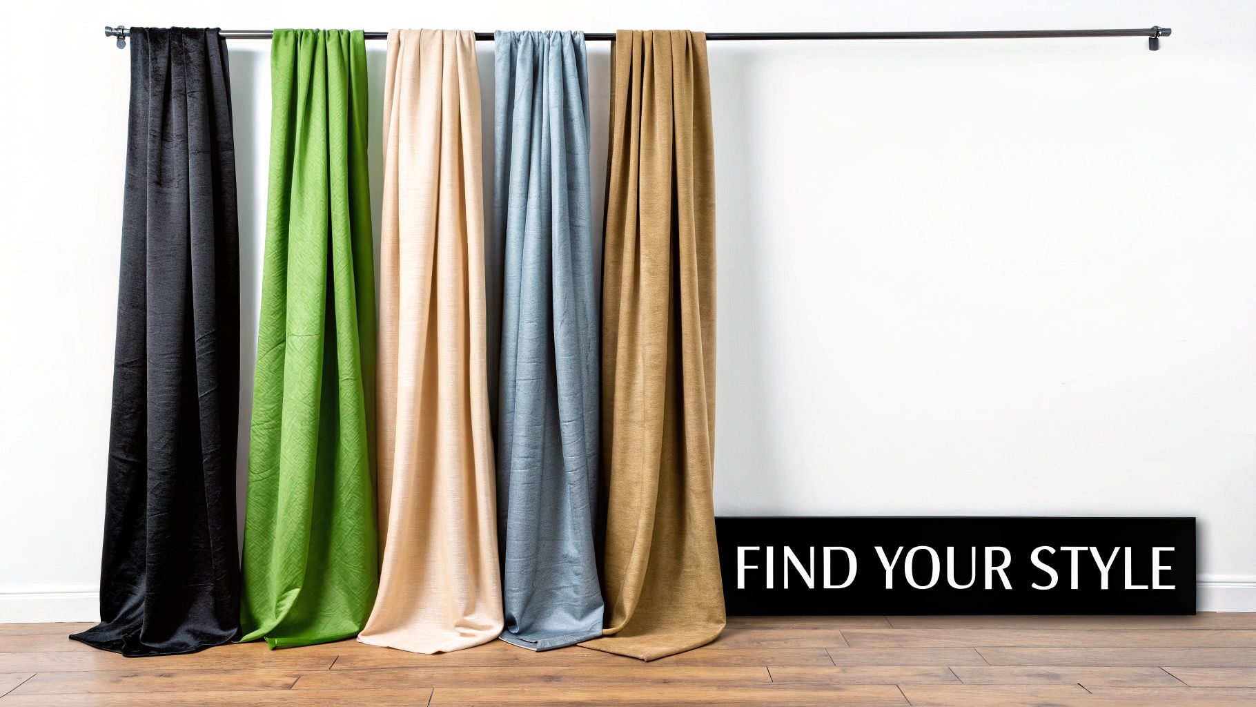 A cozy living room with elegant, heavy drapery panels framing the window.