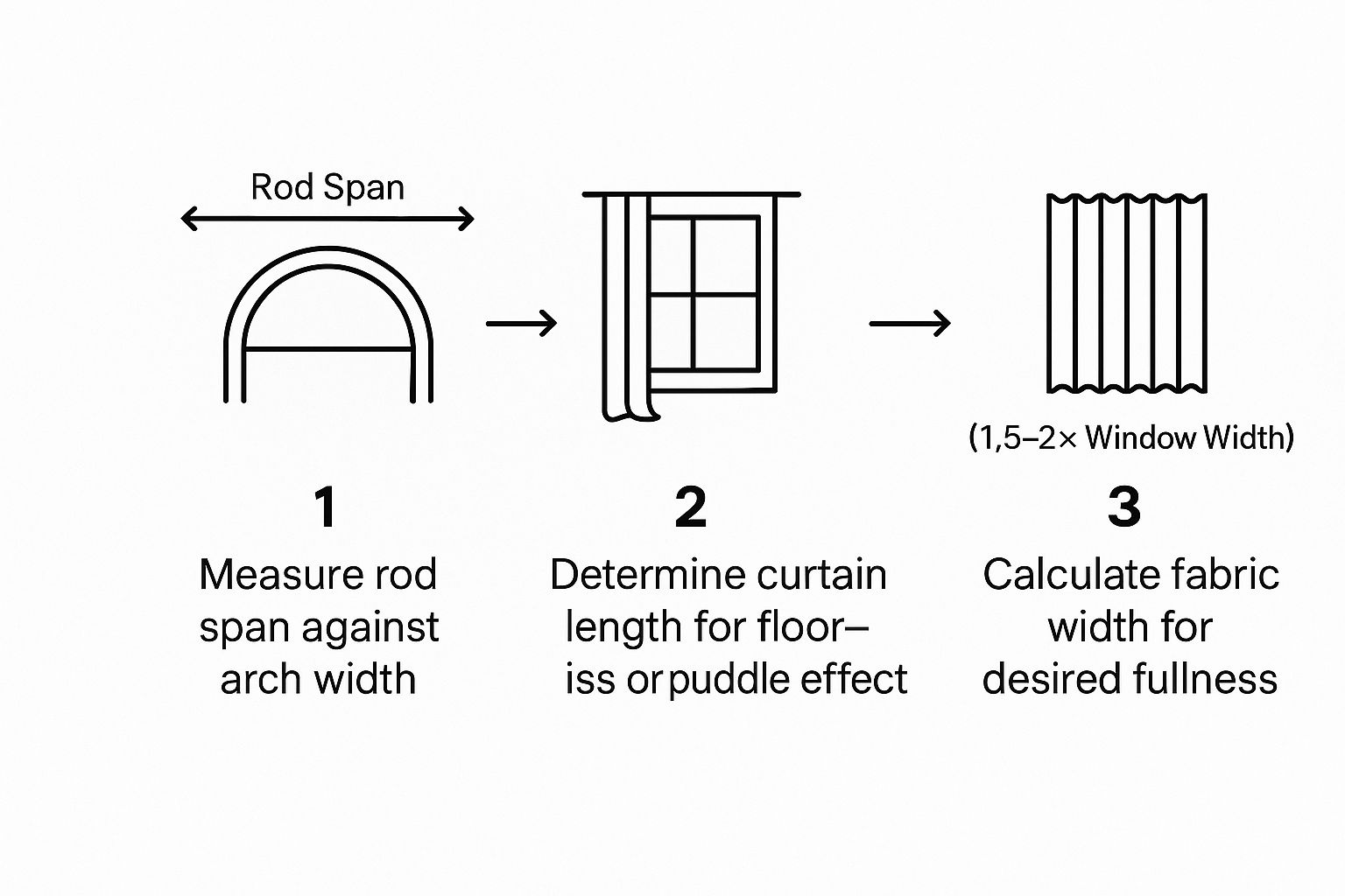 Infographic about how to hang curtains on arched window
