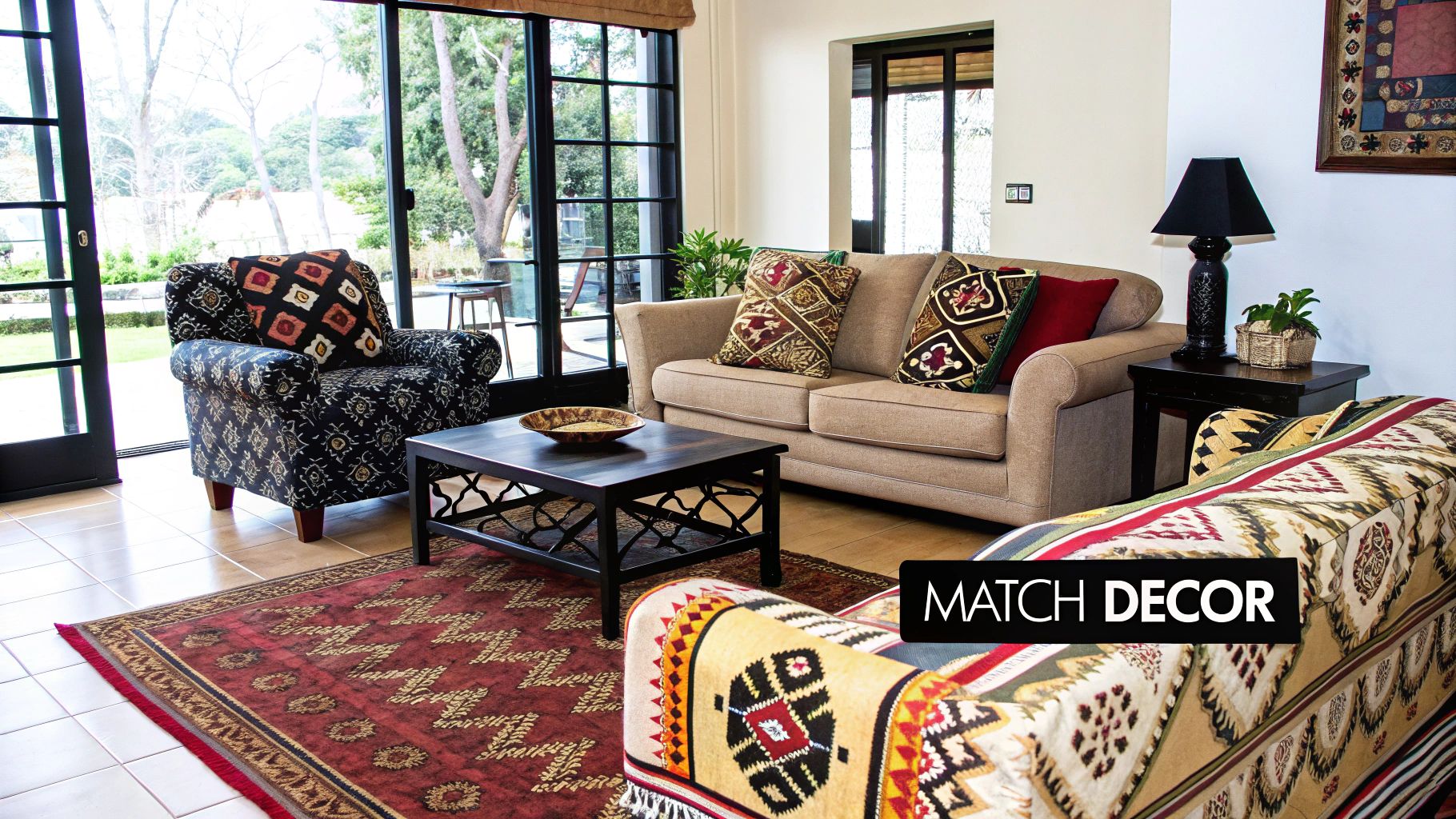 A bright, airy living room with light-colored curtains that enhance the natural sunlight.