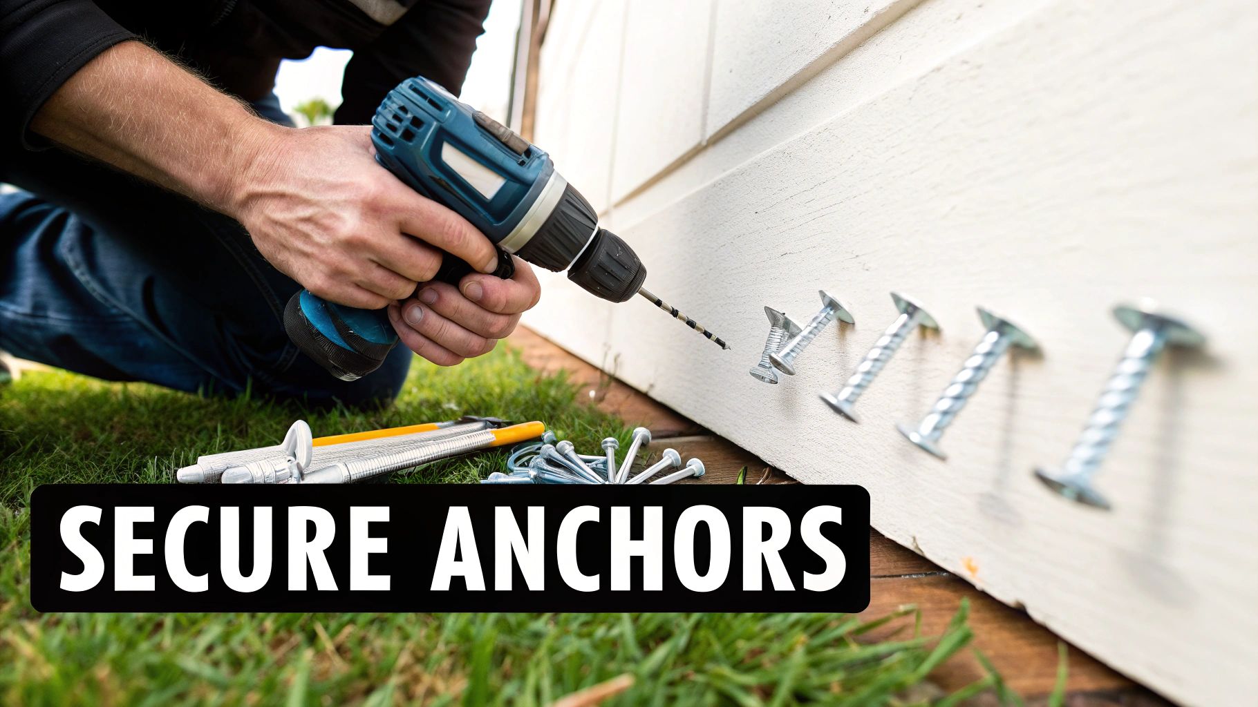 A person drilling into a wall to install a curtain rod bracket.