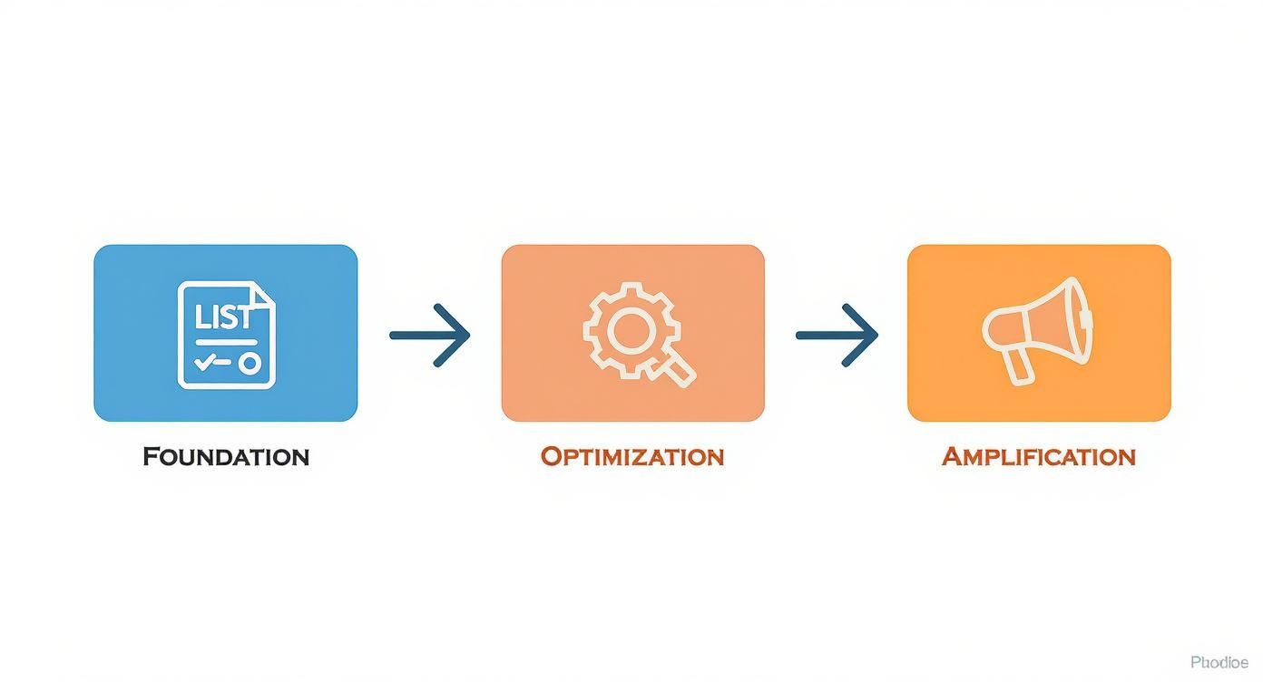 Infographic showing the Amazon growth process from Foundation to Optimization to Amplification
