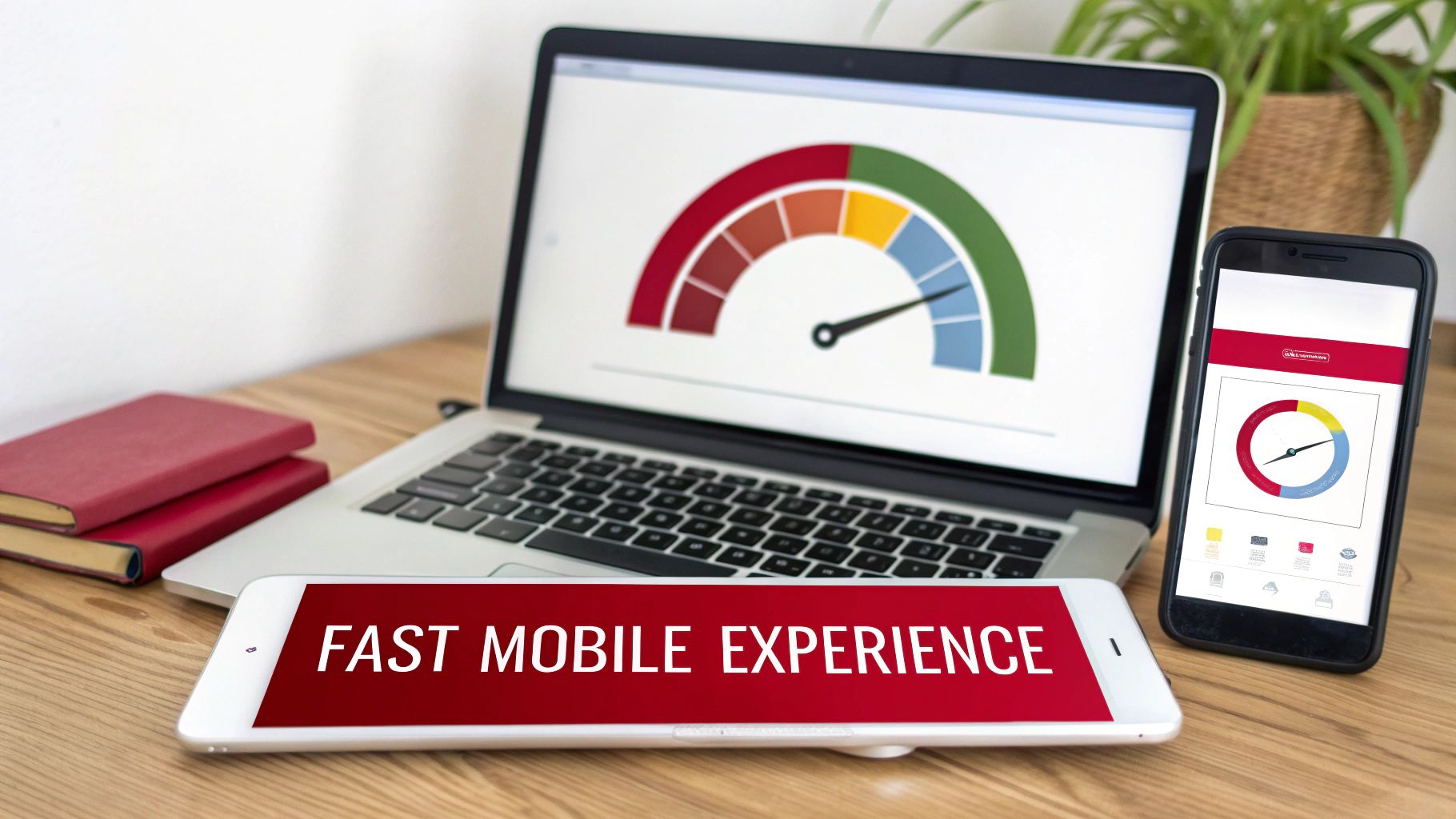 A person checking their website's performance on a laptop, with a focus on speed and mobile optimization.