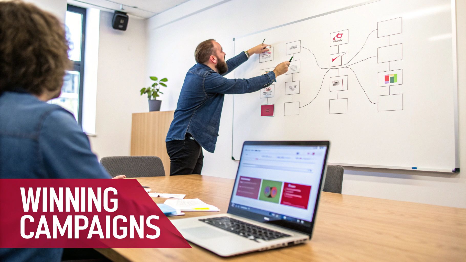 A person at a desk analyzing data on multiple screens, representing campaign strategy and execution.