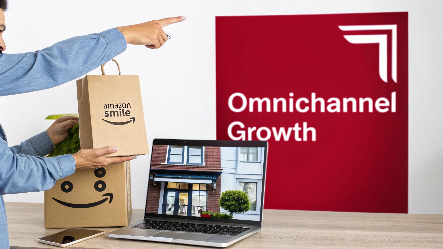 A retail store interior connected by a digital line to an online shopping cart, symbolizing an omnichannel strategy.