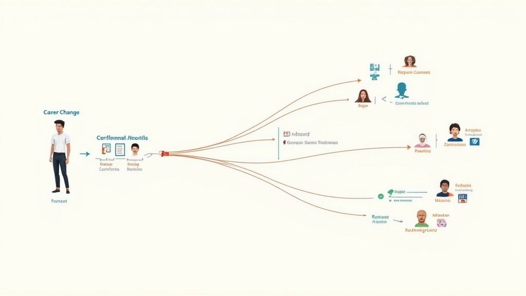 Flowchart illustrating a carer change process, connecting Farneet to a medical condition and multiple individuals.