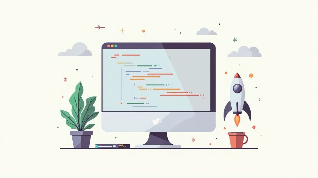 A developer's desk with a laptop displaying code, illustrating the accessibility of getting started with the Qwen2.5-Omni-7B model.