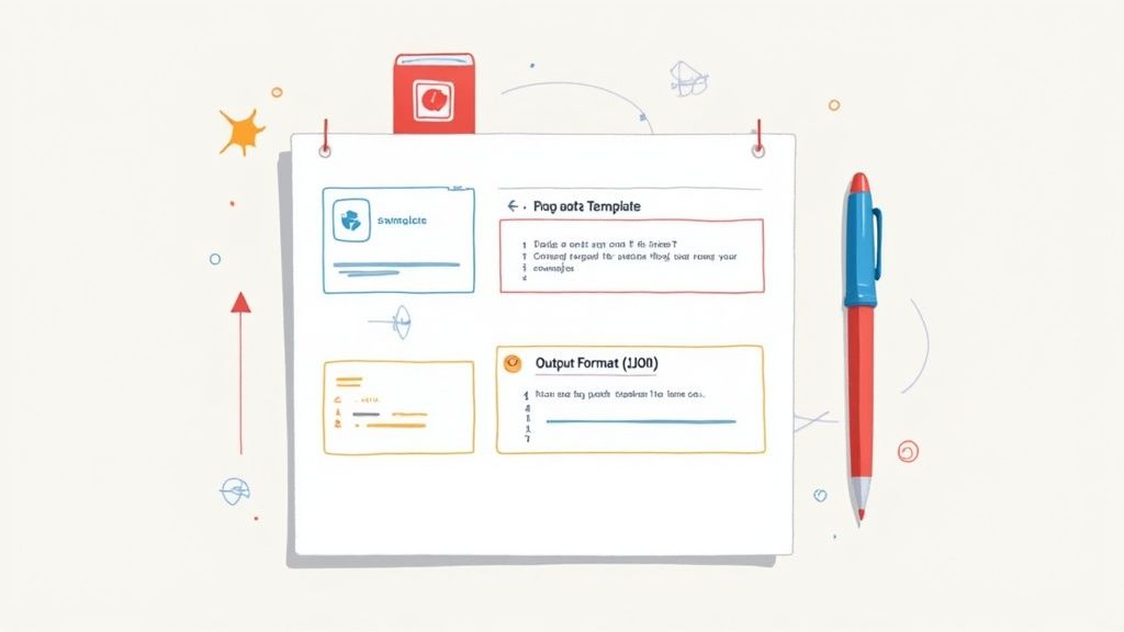 A developer crafting a detailed prompt on a computer screen, with lines of code materializing from the text.