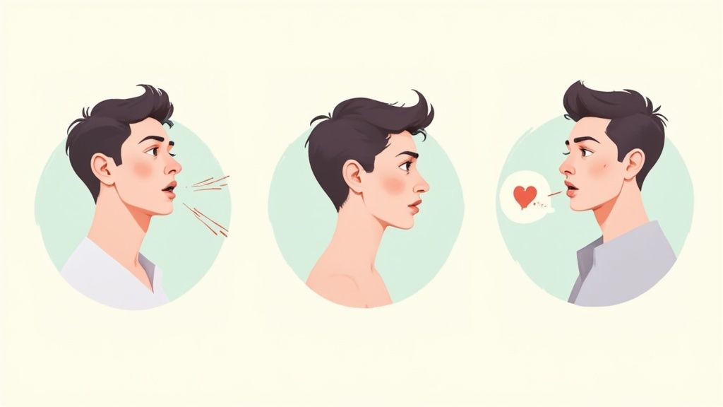 A person looking thoughtful, considering the reasons behind their speech patterns.