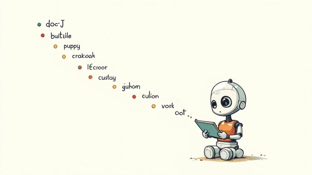 An illustration showing a network of interconnected nodes, representing how AI forms connections between data points.