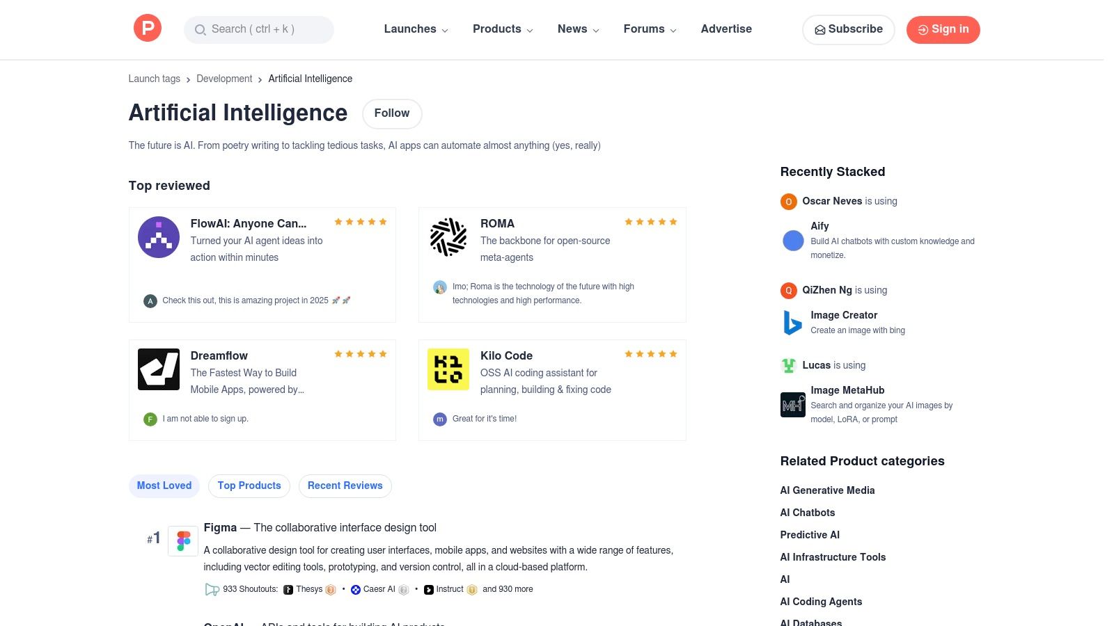 Product Hunt – Artificial Intelligence Topic