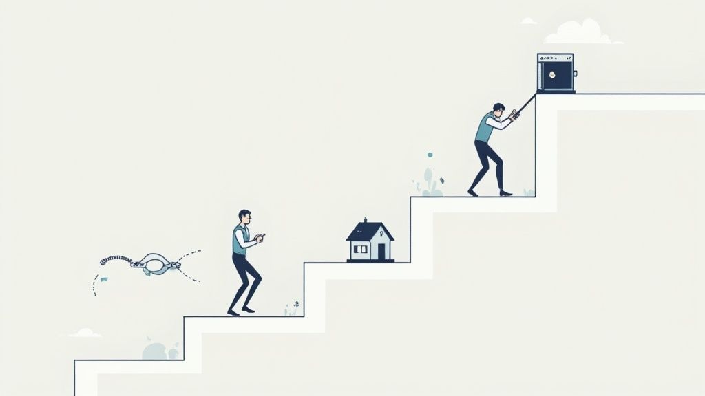 A person at a crossroads, contemplating two paths leading towards different financial futures.