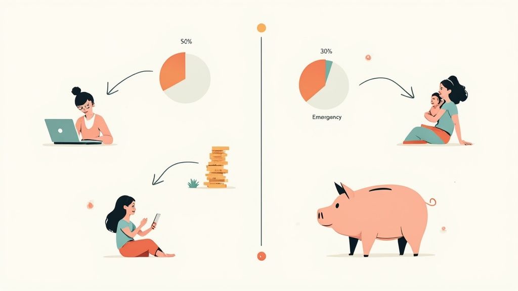 A woman confidently working on a laptop in a bright, modern space, symbolizing income growth and career advancement.