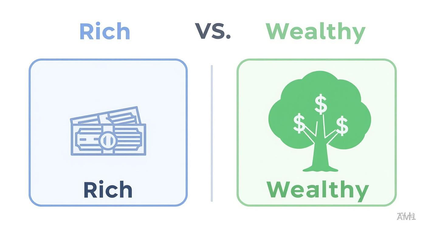 Infographic about what is the difference between wealthy and rich