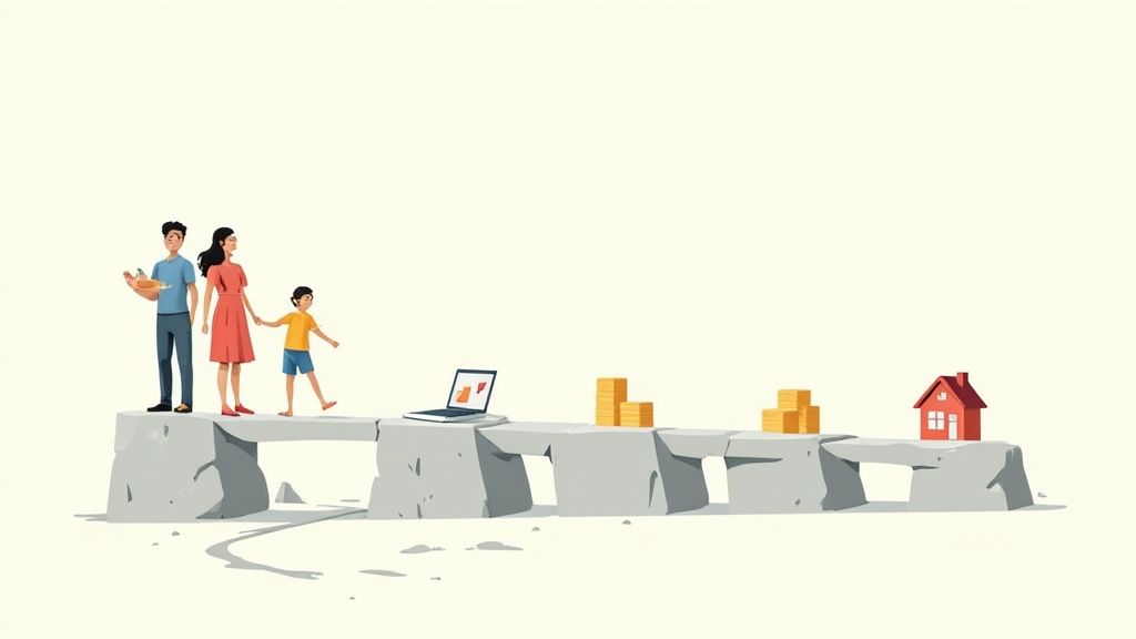 A person sitting at a desk with a laptop and a notebook, creating a plan to build multiple income streams.