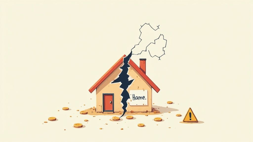 A person's hand reaches for a wooden block from a precarious Jenga tower, symbolizing a risky financial move.