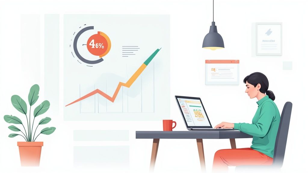 A person sitting at a desk with a laptop, using a retirement withdrawal rate calculator to plan their financial future.