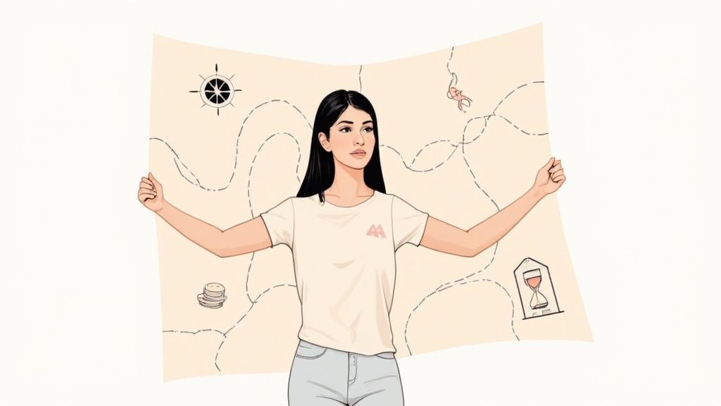 A woman confidently reviewing financial documents on a tablet, symbolizing taking control of her financial future.