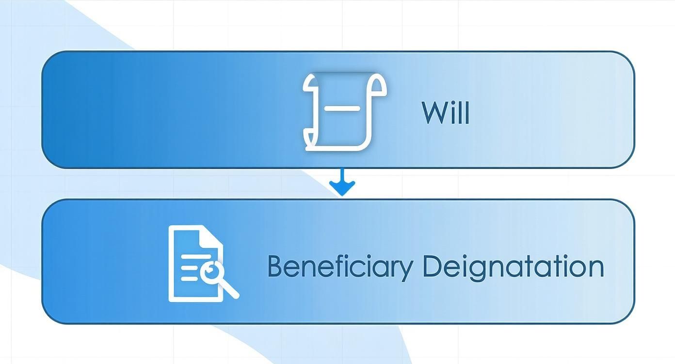Flowchart illustrating a Will leading to a Beneficiary Designation, vital for estate planning.