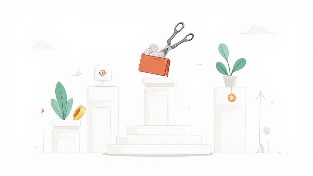 A person watering a small plant that is growing money, symbolizing financial growth