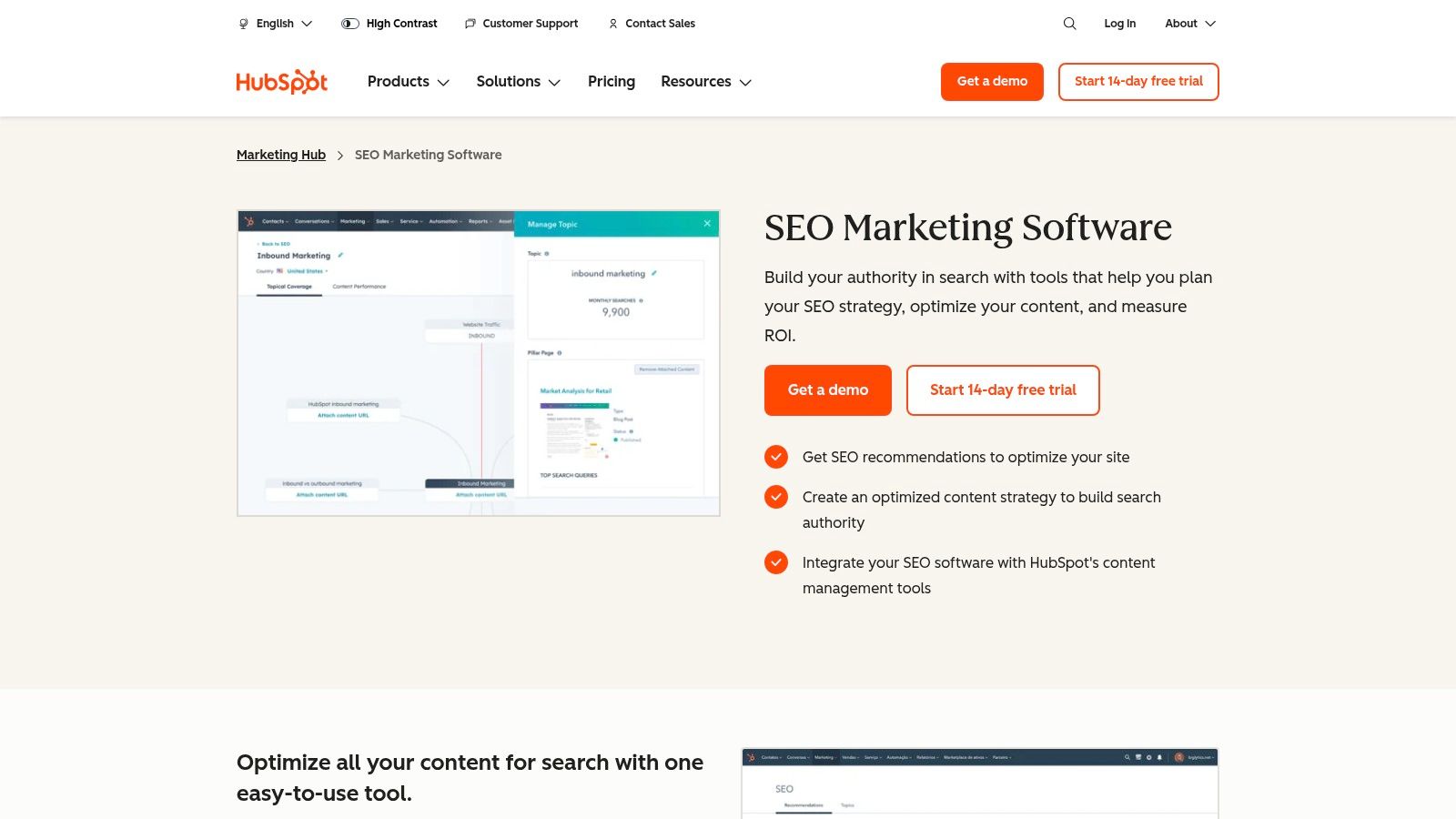 HubSpot Marketing Hub – SEO tools