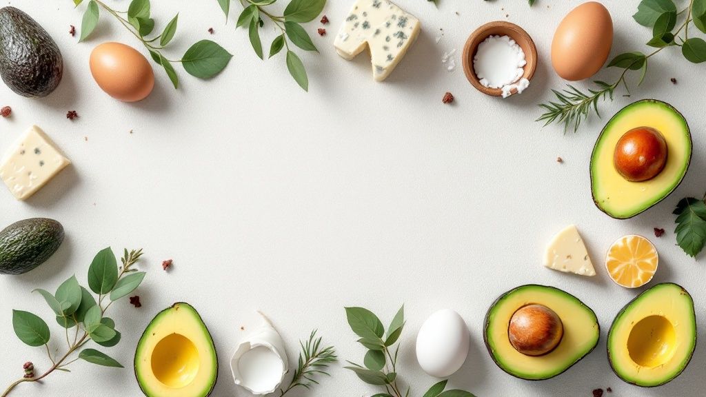 Gesunde Fette wie Avocados, Nüsse und Olivenöl, die die Grundlage einer Keto Diät bilden
