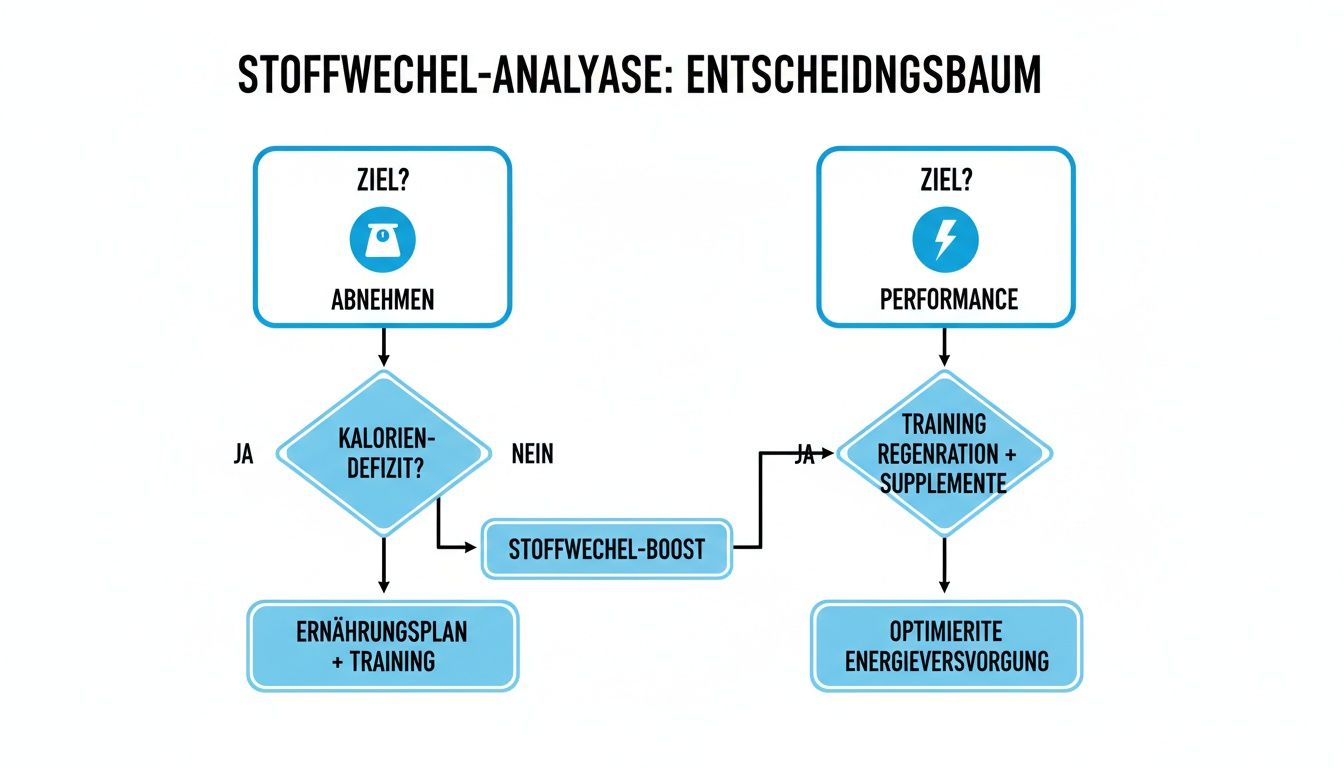Flussdiagramm zur Stoffwechselanalyse: Ein Entscheidungsbaum für Gewichtsverlust und Leistungssteigerung.
