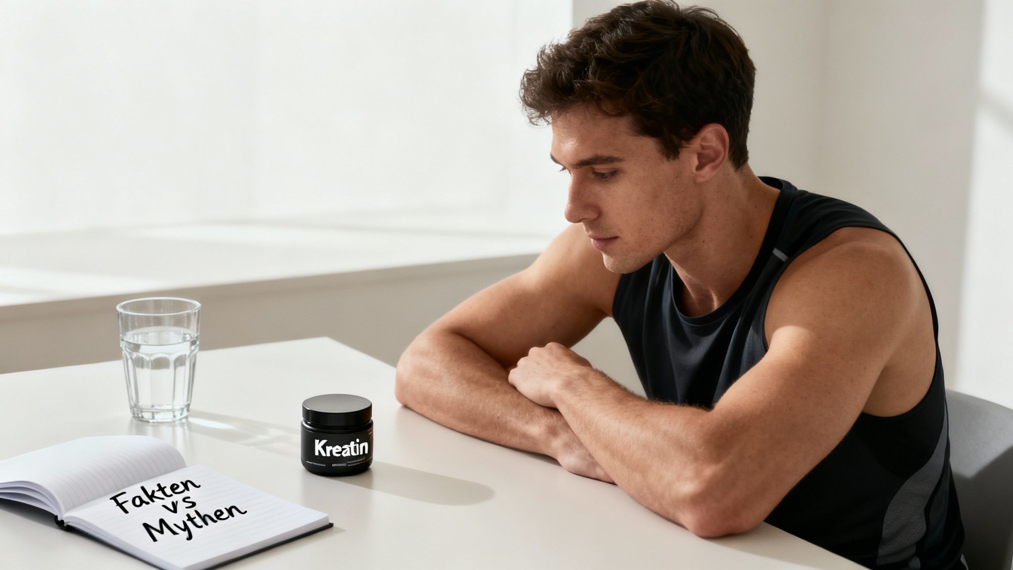 Person, die Kreatin-Pulver in ein Glas Wasser gibt