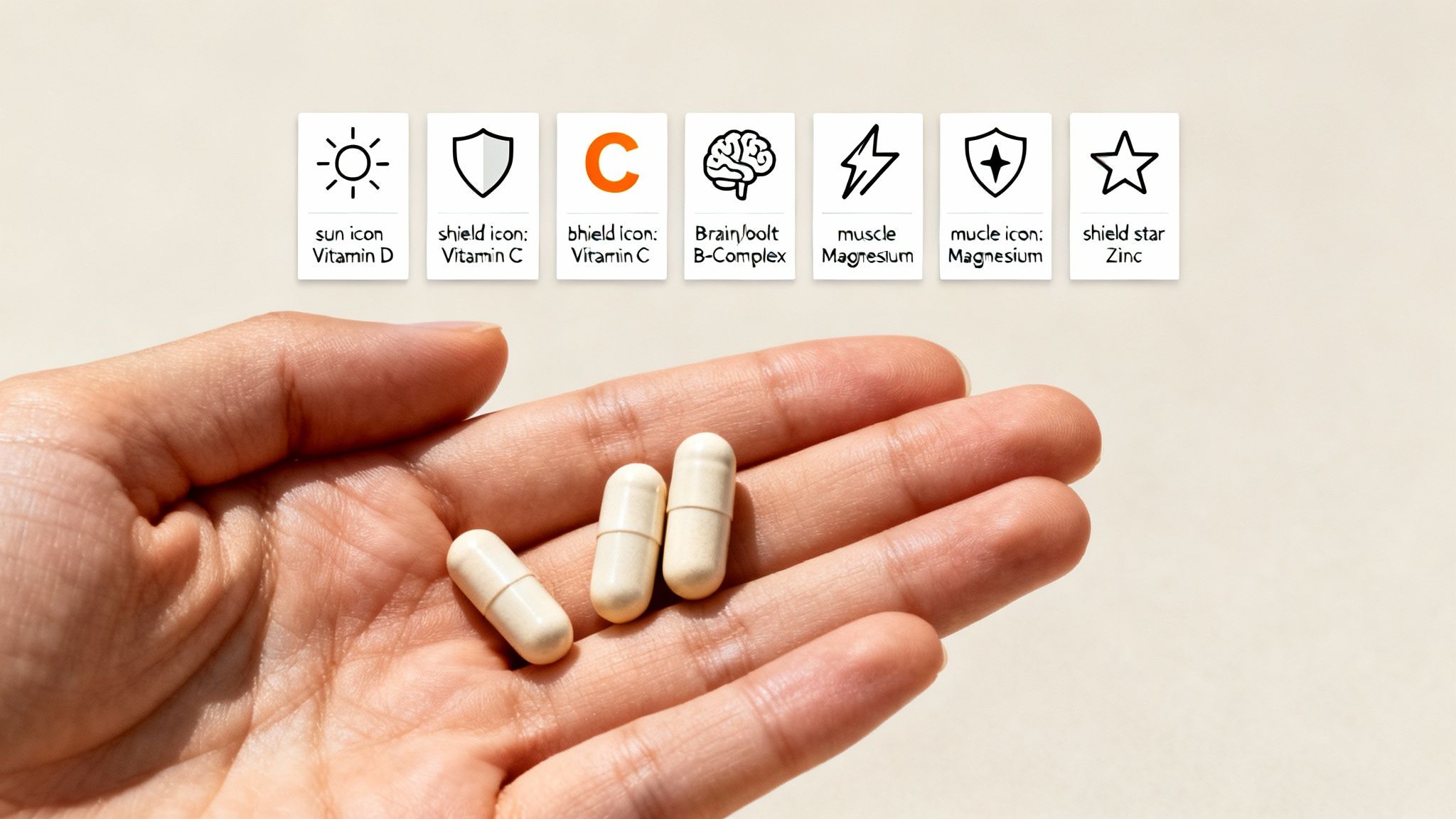 Eine Auswahl verschiedener Vitamine und Mineralstoffe in Schalen