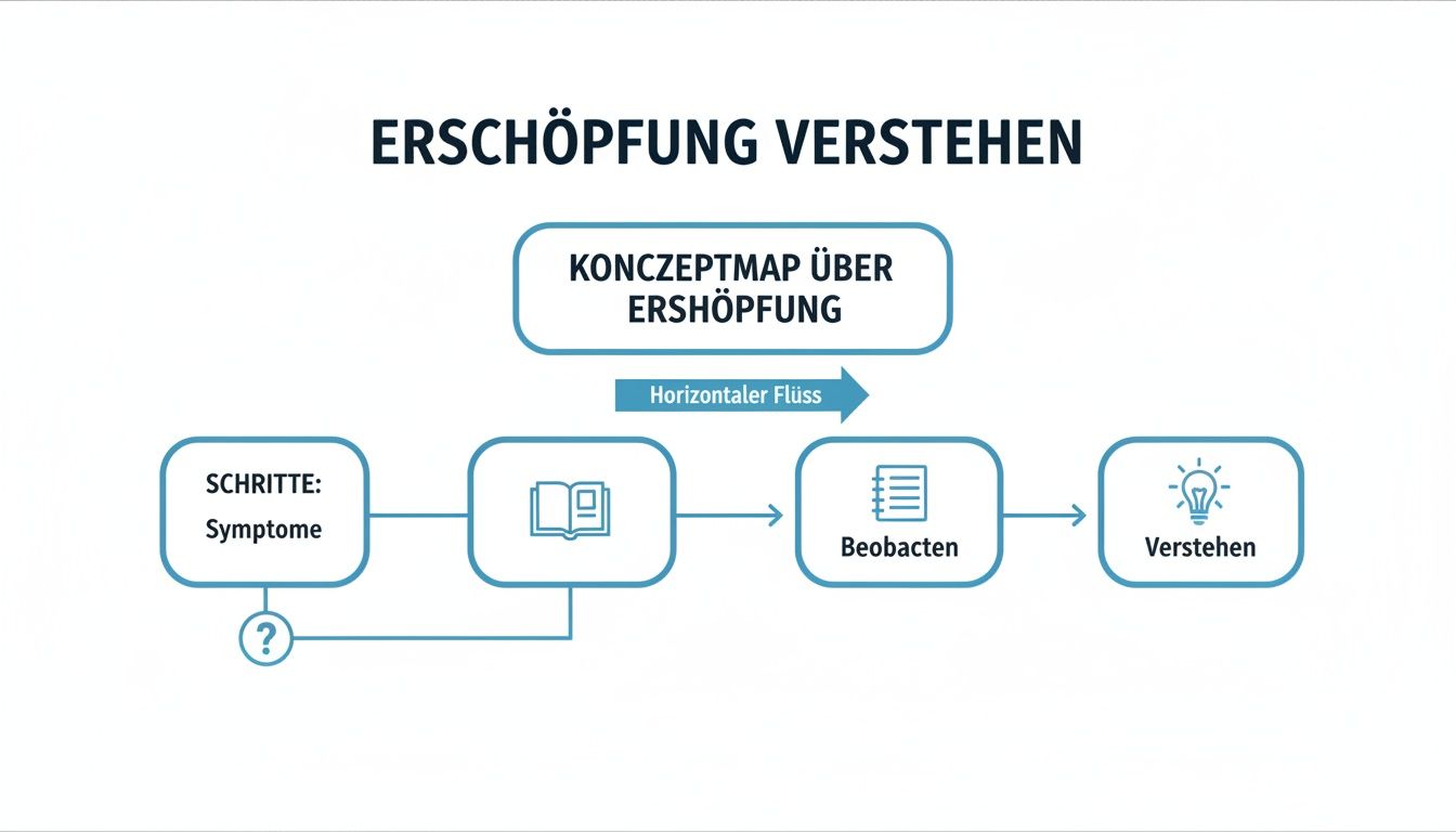Una mappa concettuale illustra le fasi per comprendere l'esaurimento: dai sintomi all'osservazione, fino alla comprensione.