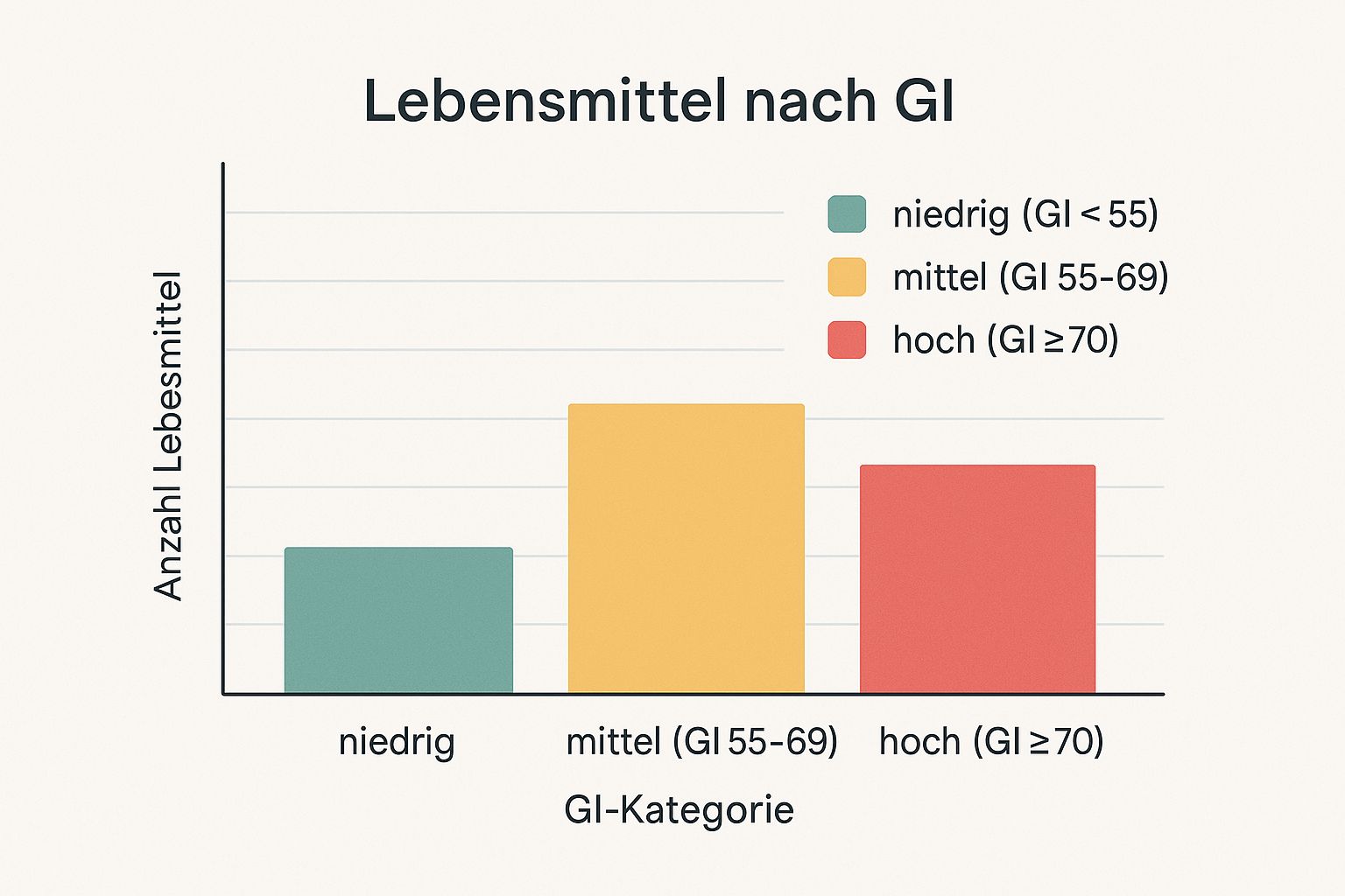 Infografik mit Balkendiagramm der GI-Kategorien niedrig, mittel und hoch