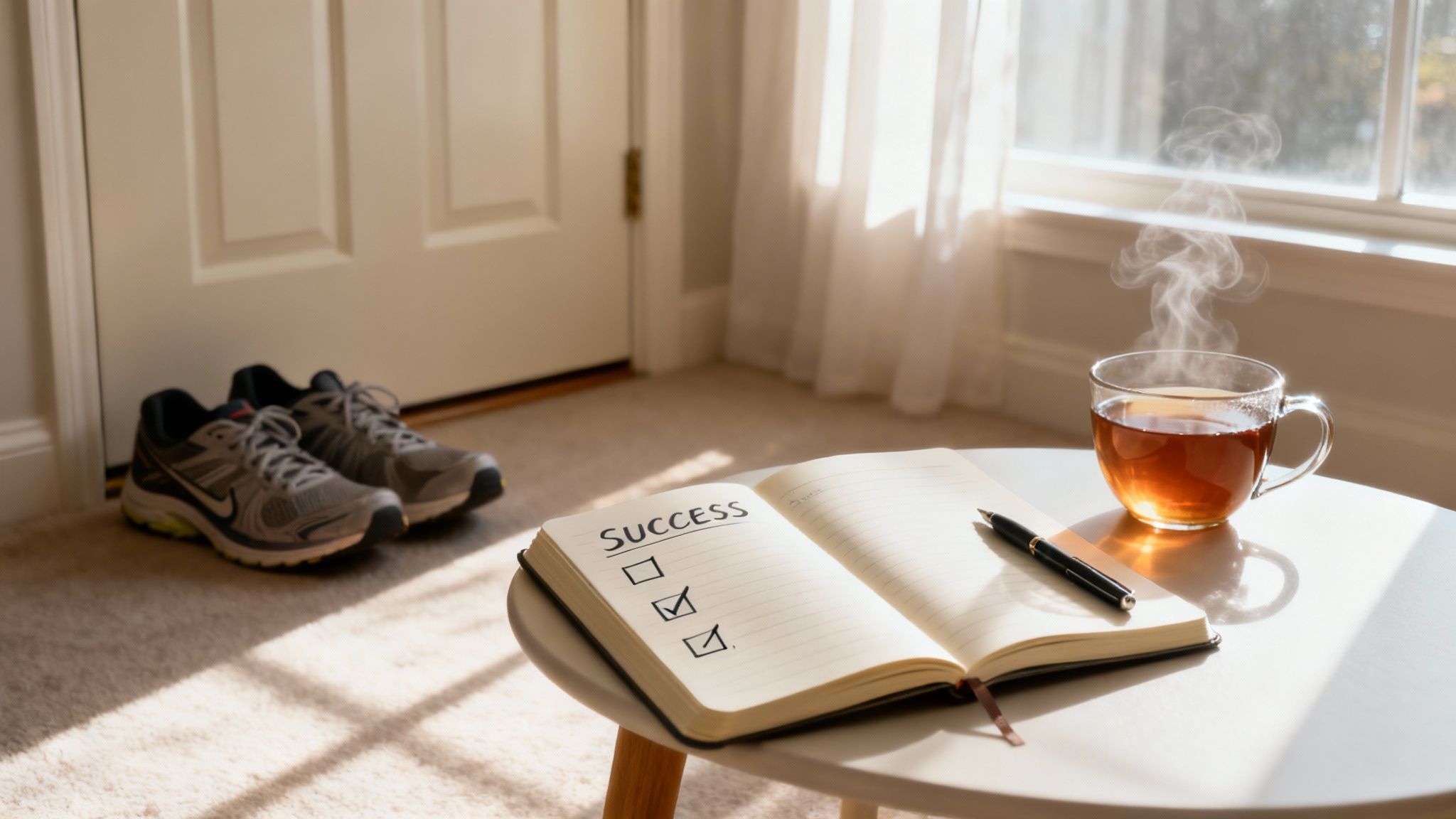 Eine Frau steht auf einem Berggipfel und blickt zuversichtlich in die Ferne, was für das Erreichen von Zielen und die Überwindung von Hindernissen steht.