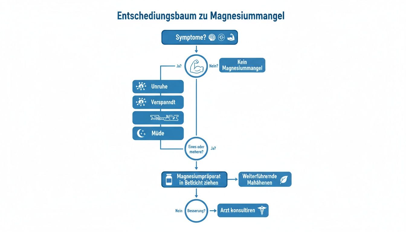Diagramma decisionale per la diagnosi di carenza di magnesio. Il grafico illustra i sintomi, le opzioni di trattamento e l'importanza di consultare un medico.