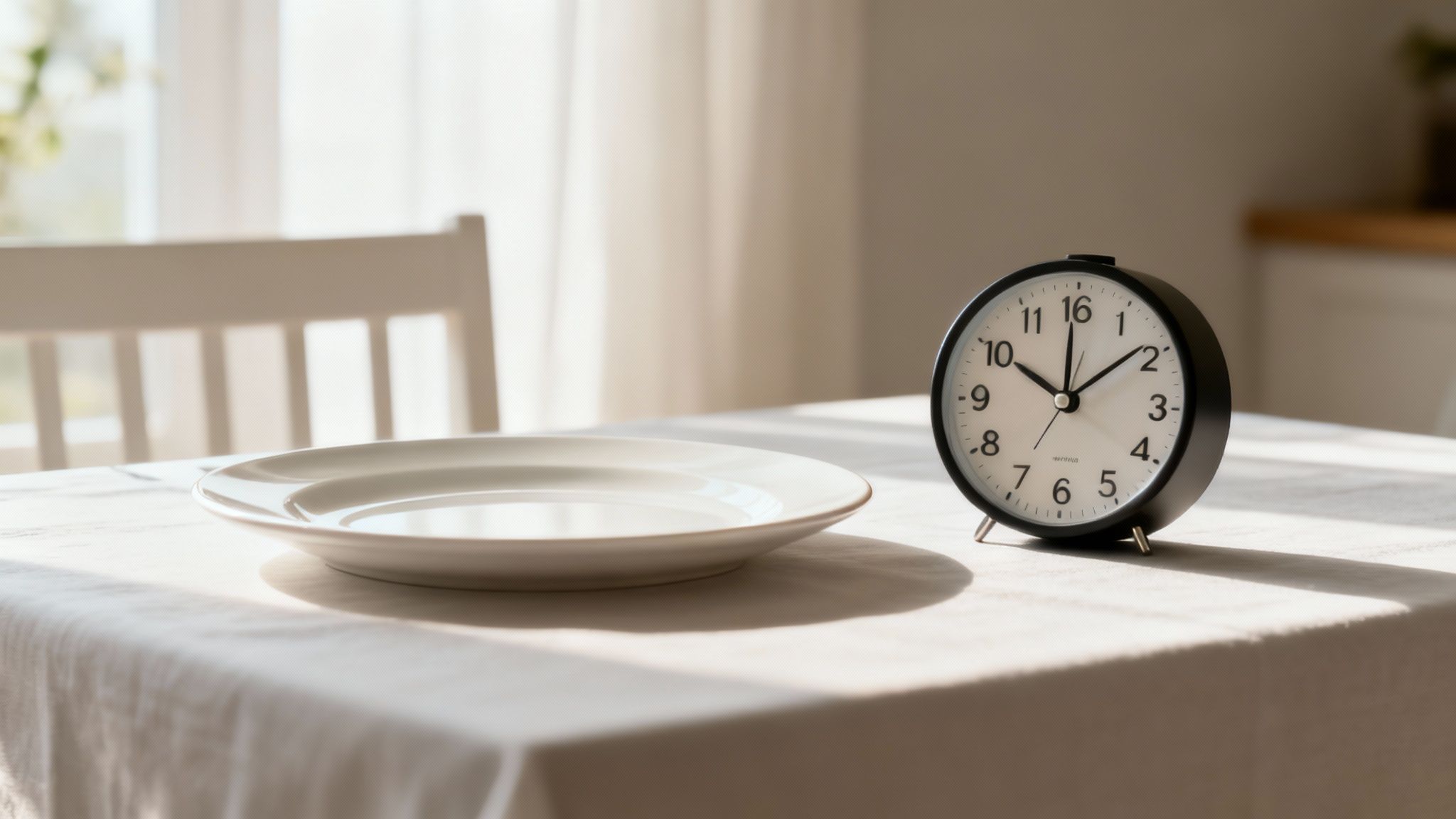 Eine Uhr, die die Essens- und Fastenfenster des Intervallfastens darstellt