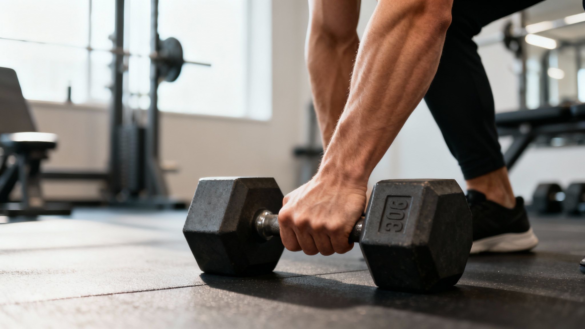 Eine Frau hebt eine Langhantel beim Krafttraining in einem Fitnessstudio