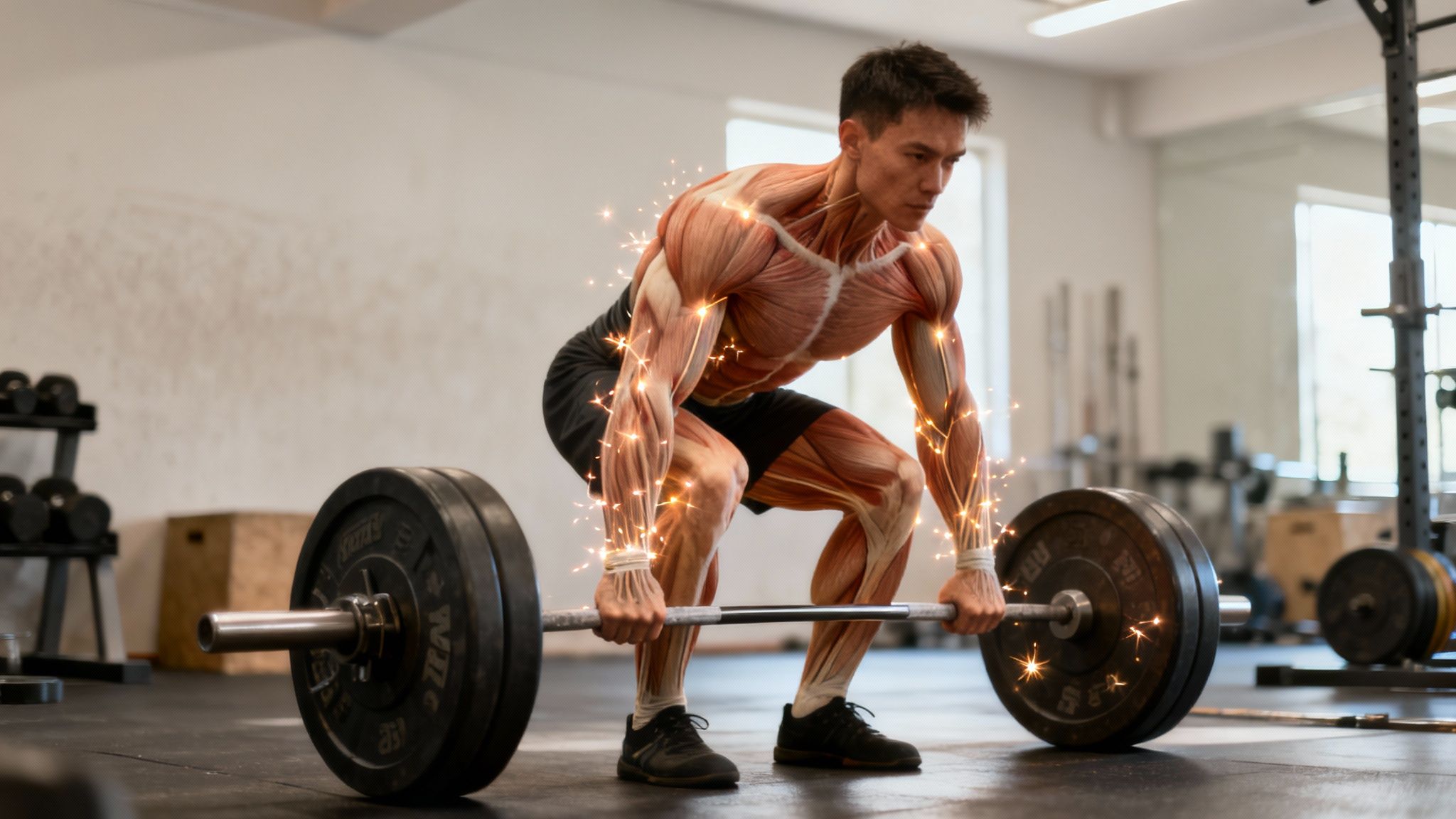 Eine Person beim Heben einer Langhantel im Fitnessstudio