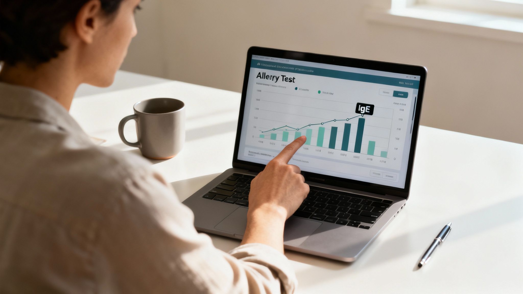 Ein mybody-x Ergebnisbericht wird auf einem Tablet angezeigt, eine Person studiert ihn konzentriert.