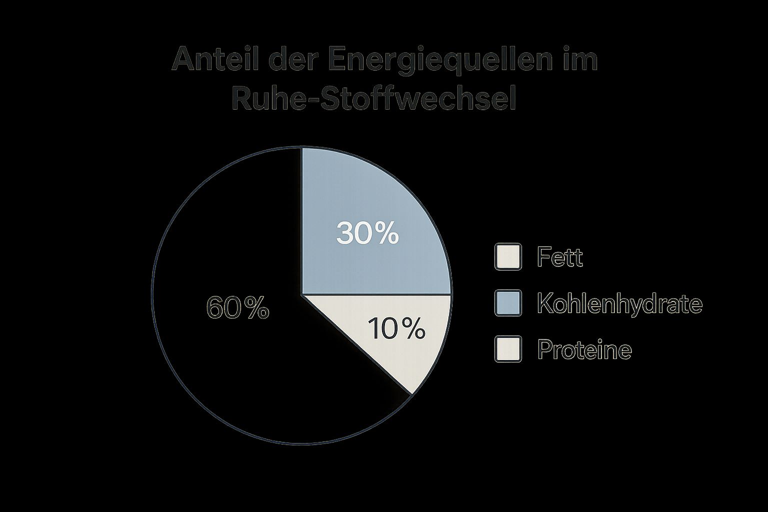 Infografik, die den Anteil der Energiequellen Fett, Kohlenhydrate und Proteine im Ruhestoffwechsel zeigt.