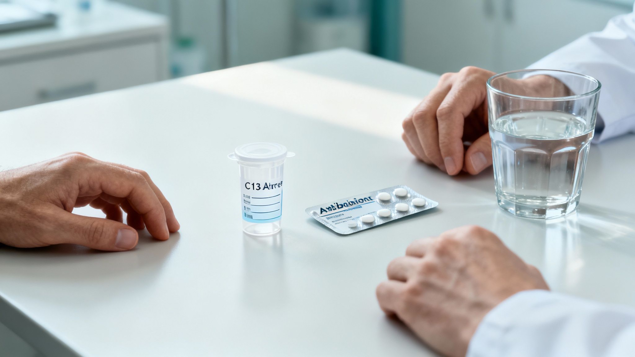 Ein Arzt bespricht mit einem Patienten die Diagnosemethoden für Helicobacter pylori.