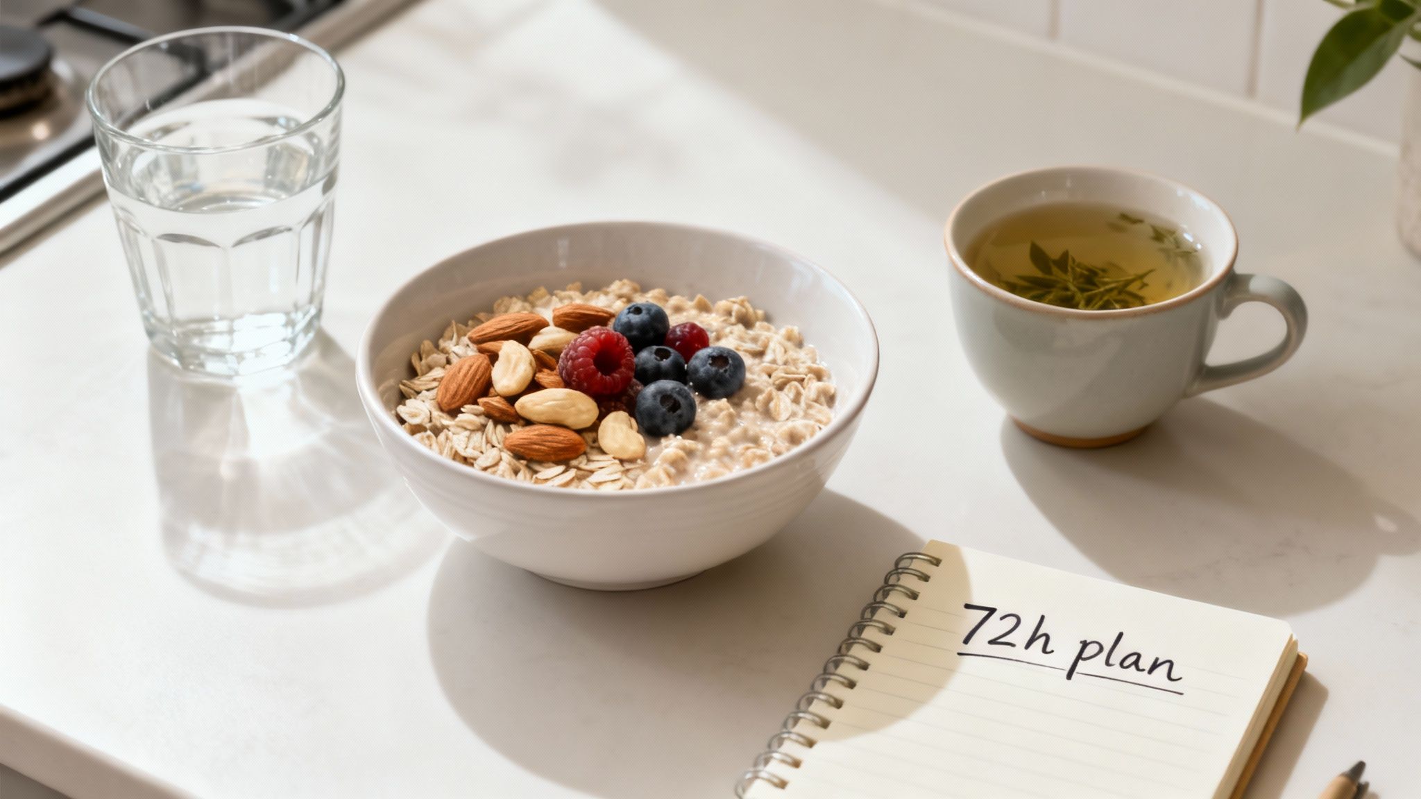 Eine Frau meditiert am Morgen, um sich auf die Herausforderungen des Zuckerentzugs vorzubereiten.